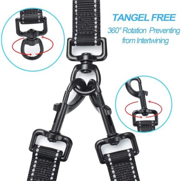 Double Dog Leash, No Tangle Dual Leash, Reflective Walking Training Lead - Picture 2 of 7